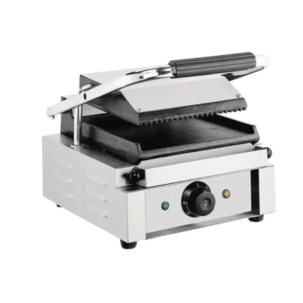 Contact grill / grooved top / smooth bottom
