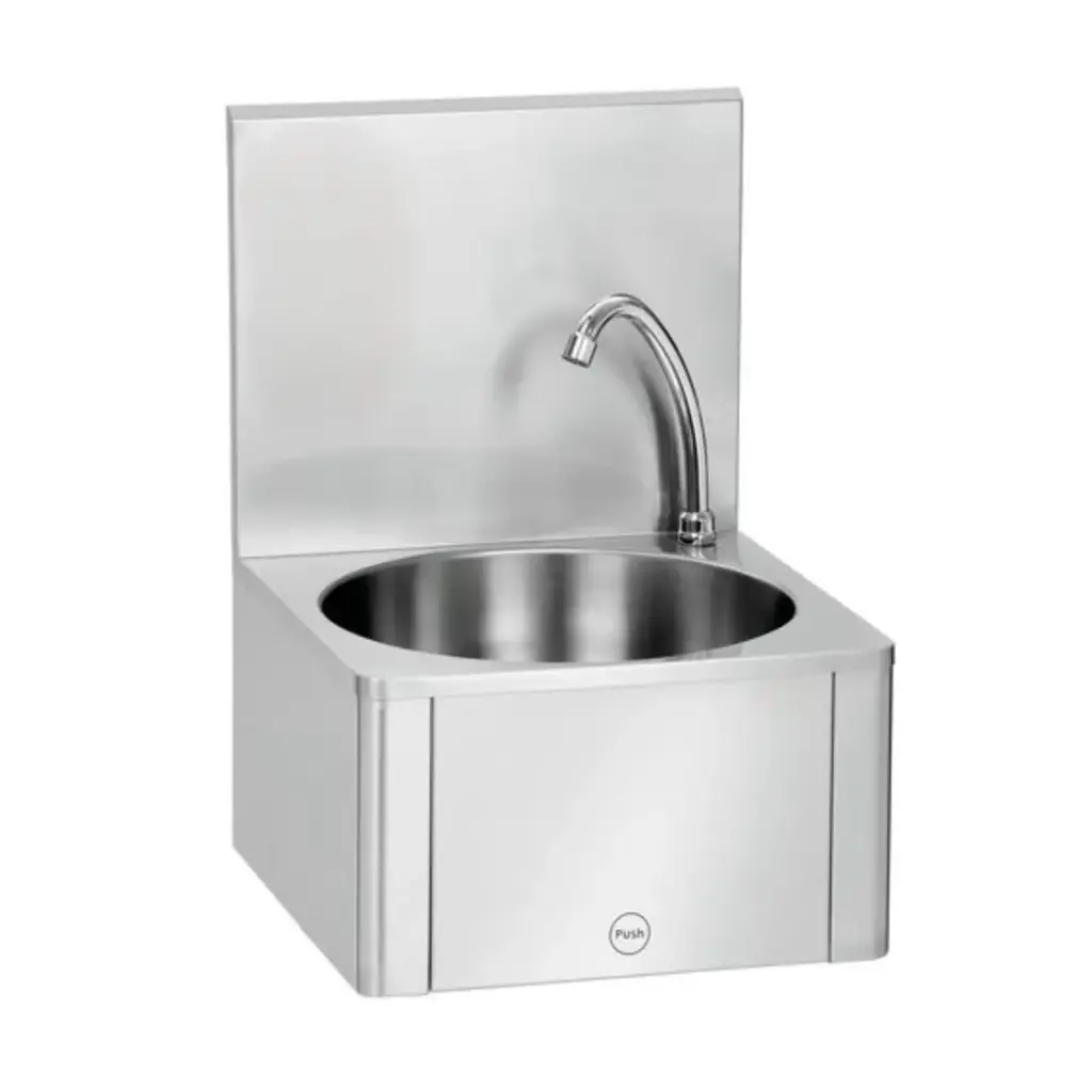 Hand-rinse basin with knee control / with dispenser / temperature-controlled