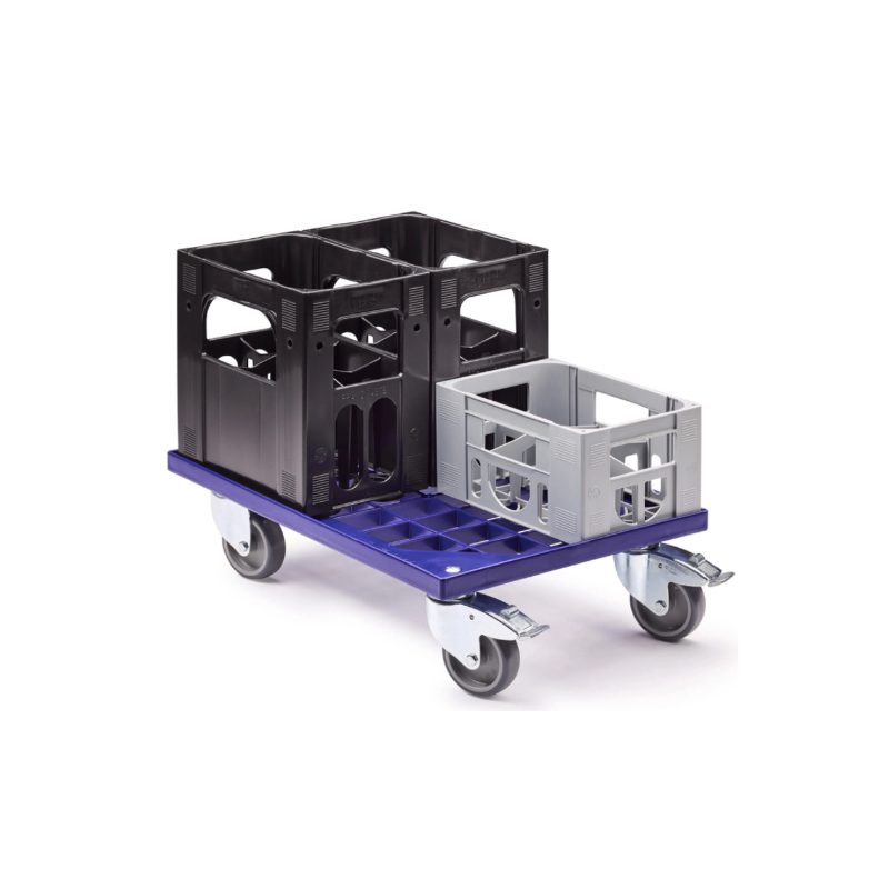Transport trolley with mesh base / 4 swivel wheels / 2 parking brakes / Blue / 1 piece