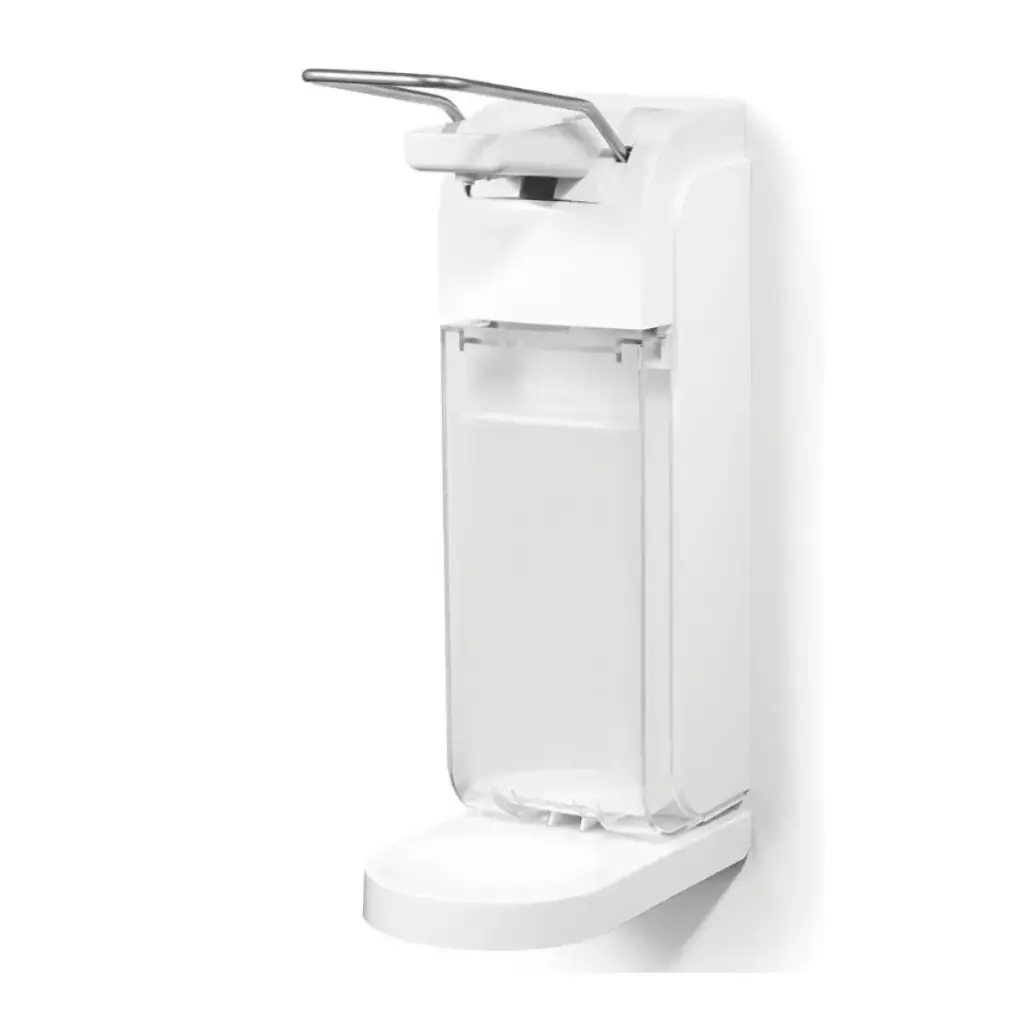 Arm lever dispenser / white / 0.5 & 1 liter / wall bracket / drip tray
