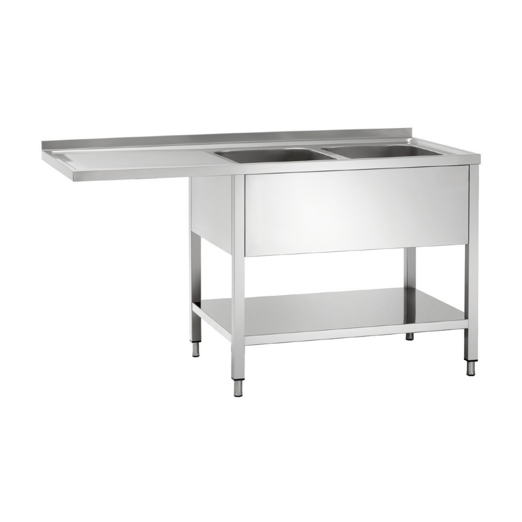 Sink centre with 2 bowls / right / stainless steel / 70 x 180 cm