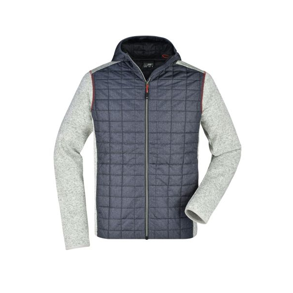 Herren Hybridjacke mit Kapuze / hellgrau-blau