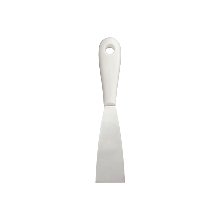 Stainless steel spatula / plastic handle / 210 mm long / narrow / white