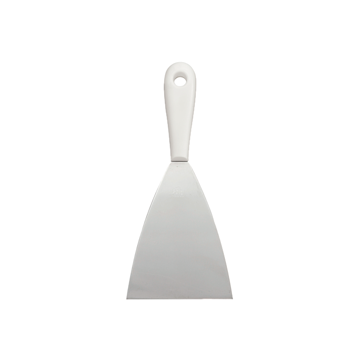 Stainless steel spatula / plastic handle / 220 mm long / wide / white