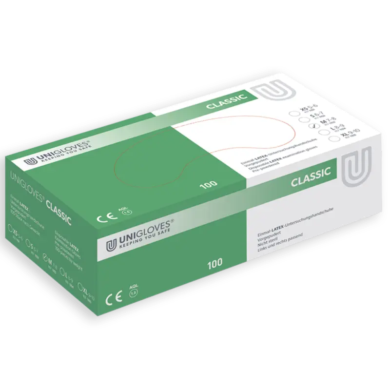 [PROB-22-8] Latexhandschuhe Unigloves Classic naturweiß, Spenderbox á 100 Stück