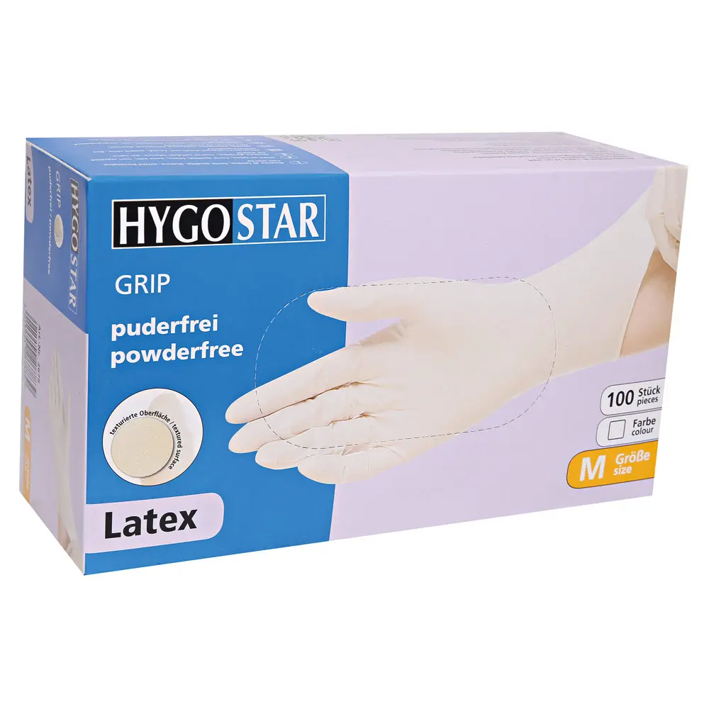 [PROB-22-9] Latexhandschuhe Hyagostar Grip naturweiß, Spenderbox á 100 Stück