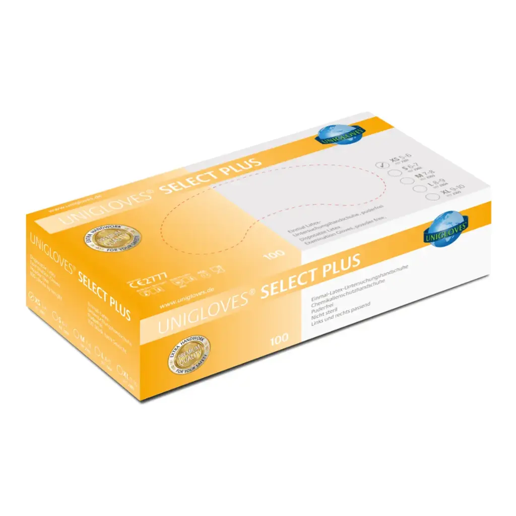 Einweghandschuhe / Unigloves Select Plus / Latex / natur / 1 Packung / 100 Stück