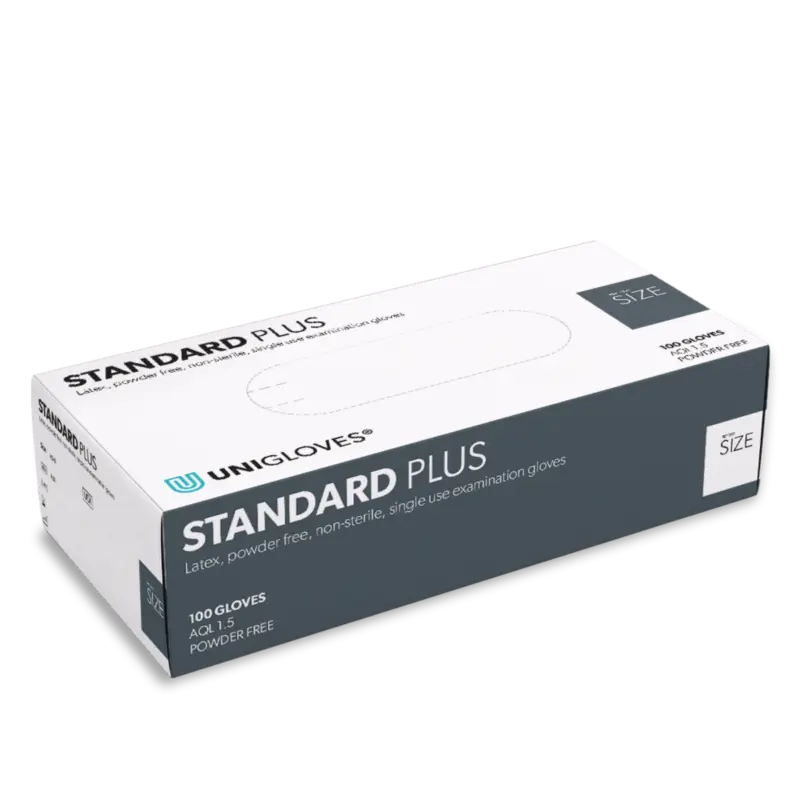 Einweghandschuhe / Unigloves Standard Plus / Latex / weiß / 1 Packung / 100 Stück  