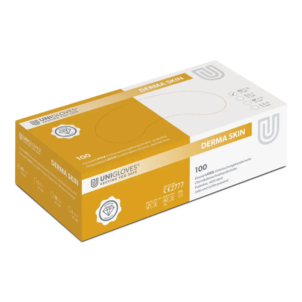 [PROB-22-12] Latexhandschuhe Unigloves Derma Skin natur, Spenderbox á 100 Stück