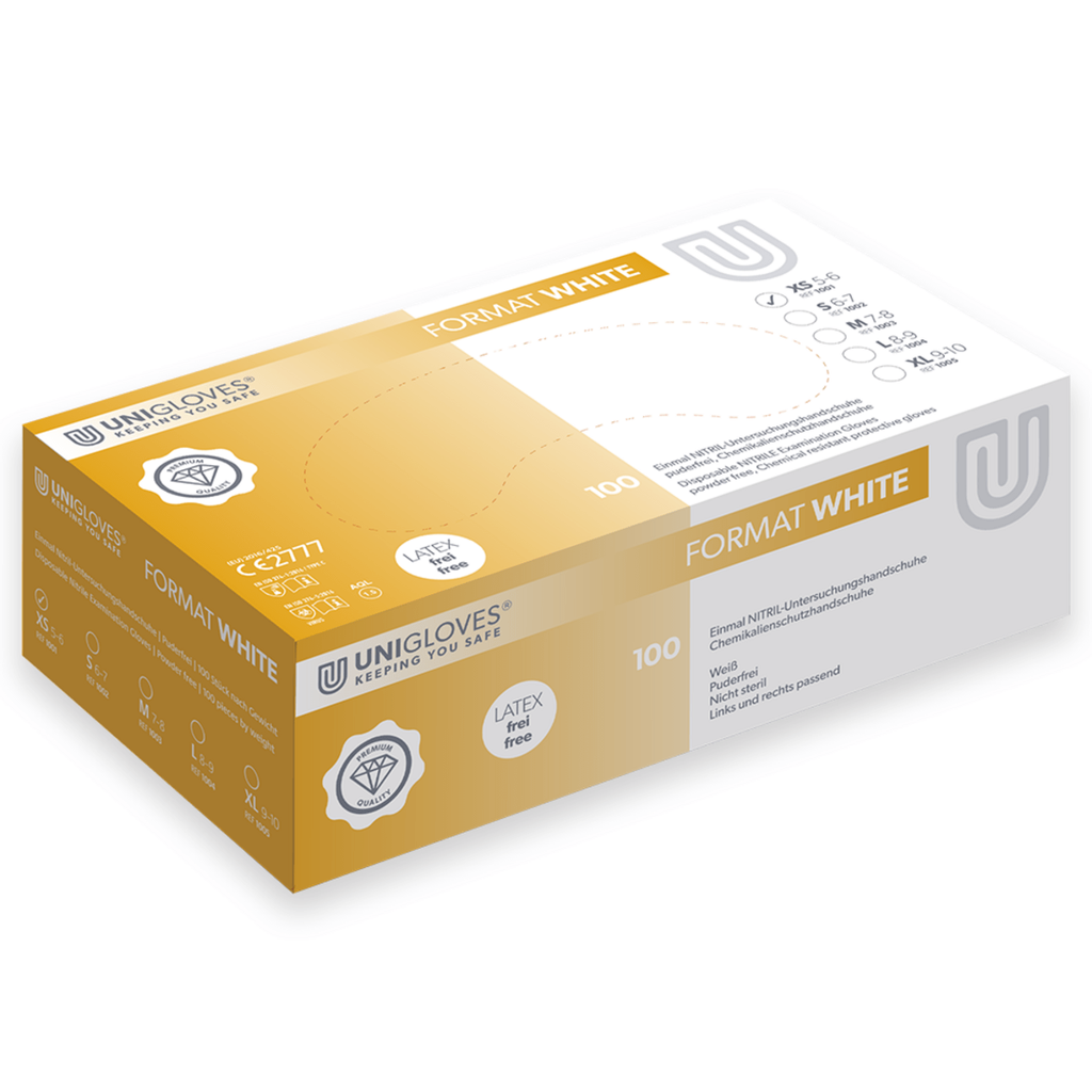 Nitrile gloves Unigloves Format white, dispenser box of 100 pieces