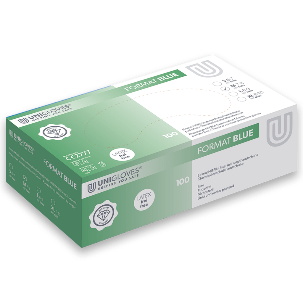 Nitrile gloves Unigloves Format Blue blue, dispenser box of 100 pieces
