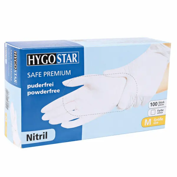 Nitrilhandschuhe Hygostar Safe Premium weiß, Spenderbox á 100 Stück