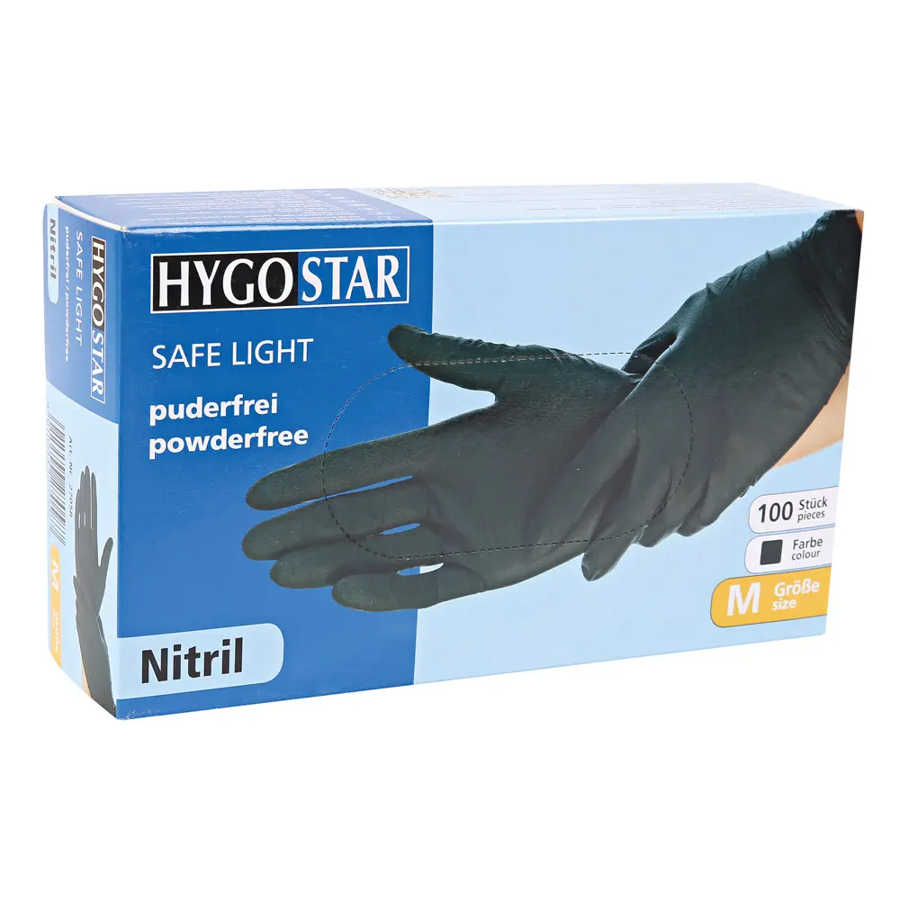 Nitrilhandschuhe Hygostar Safe Light schwarz, Spenderbox á 100 Stück