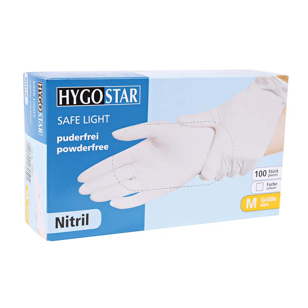 Einweghandschuh / Hygostar Safe Light / Nitril / weiß / 1 Packung  / 100 Stück