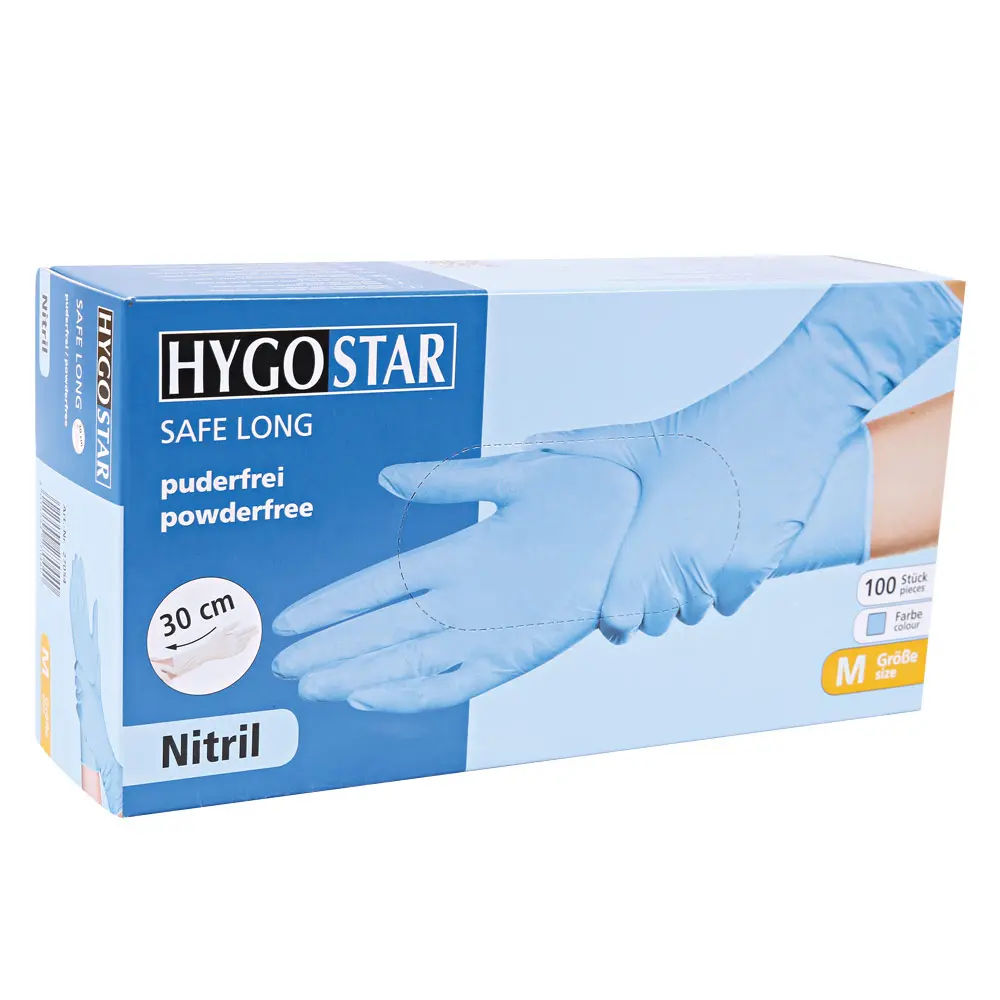 Nitrilhandschuhe Hygostar Safe Long 30 cm lang blau, Spenderbox á 100 Stück