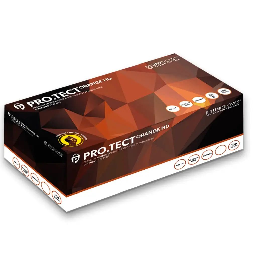 [PROB-22-40] Nitrile gloves Unigloves Protect extra strong orange, dispenser box of 100 pieces
