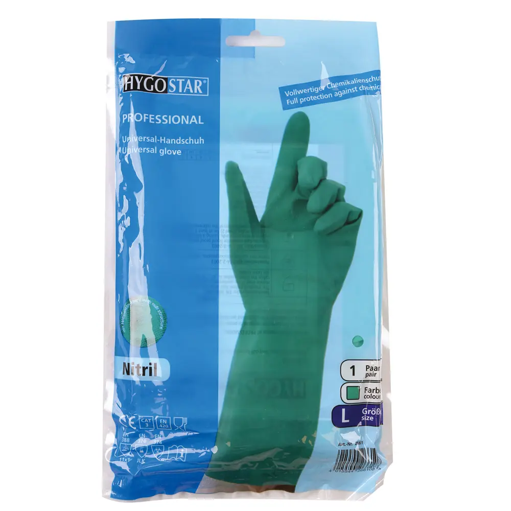 [PROB-22-41] Nitril-Chemiekalienschutzhandschuh Hygostar Professional 34 cm lang grün / 1 Packung á 12 Paar