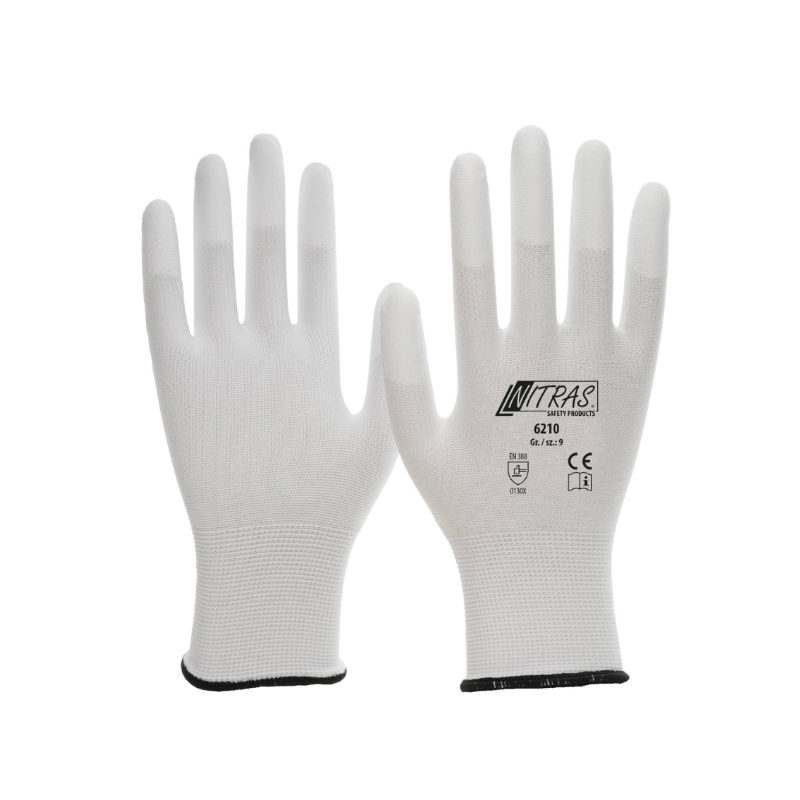 Nylon glove / Nitras / PU fingertips / nylon / white / 1 pack / 12 pairs
