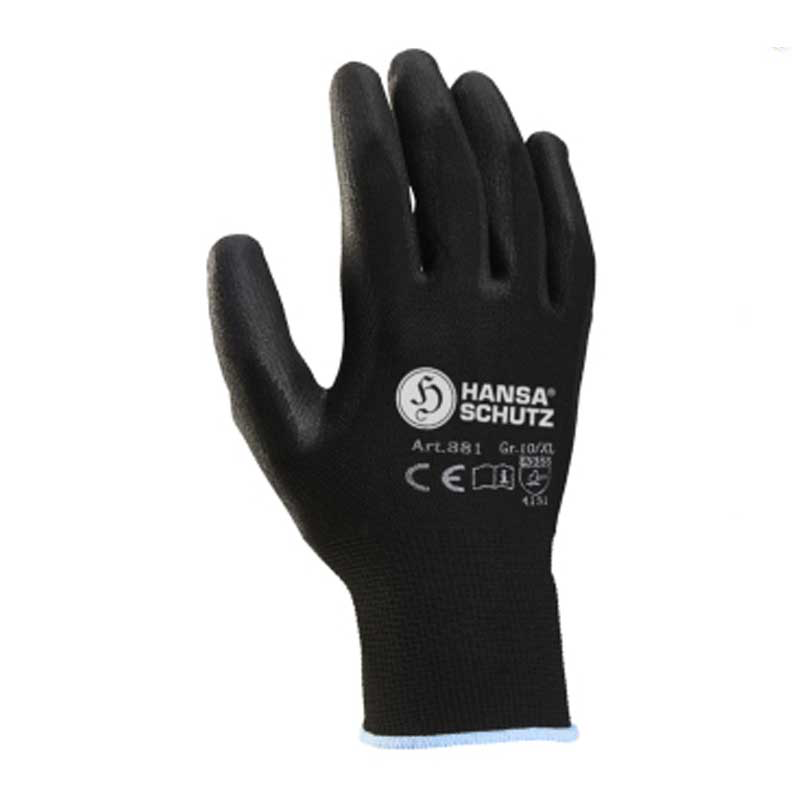 [PROB-22-43] Polyester Glove Hansaschutz with PU Coating and Food Approval Black, 1 Pack of 12 Pairs