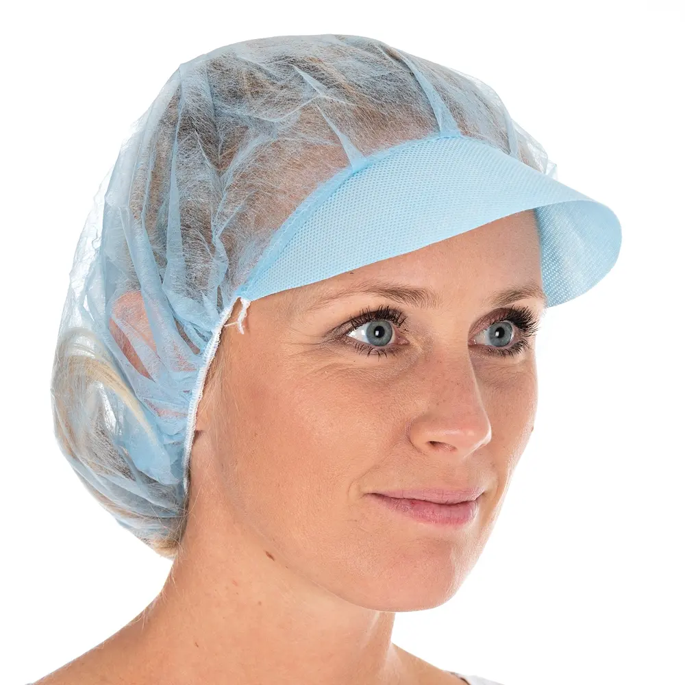 [PB40-71blau] Baretthaube mit Schirm Hygonorm 48 cm Vlies, 1 Packung á 100 Stück (blue)