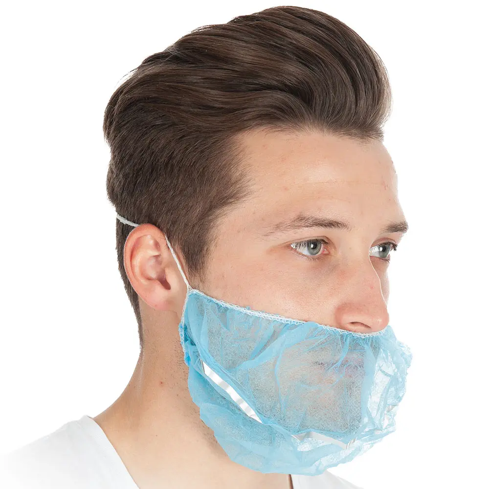 Beard masks with detectable aluminium strips non-woven blue, 1 pack of 100 pieces