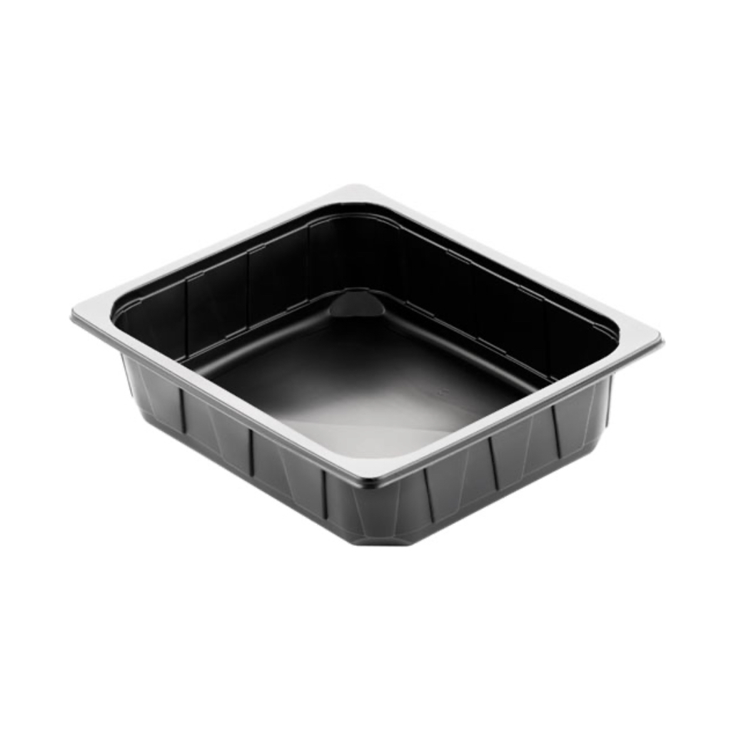 PP-Schalen für Siegelmaschine DF 25 (1/2 GN, 325 x 265 x 60 mm, schwarz, ungeteilt, 1 Karton á 100 Stück)
