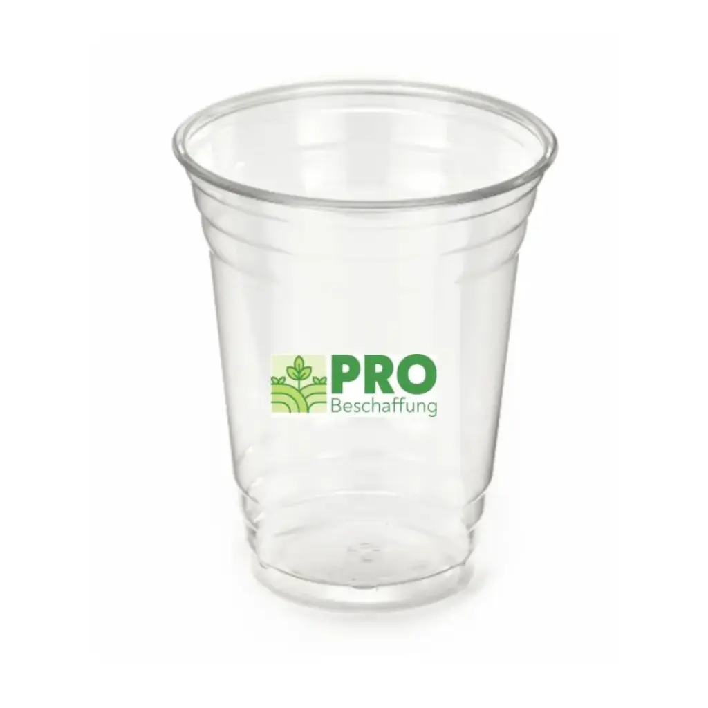 Trinkbecher / R-PET / kristallklar / 300 ml (0,3 l) / 2-färbig bedruckt / 100.000 Stück / 5 Paletten