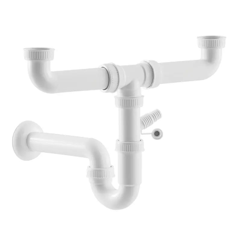 Siphon for washing centre with 2 sinks