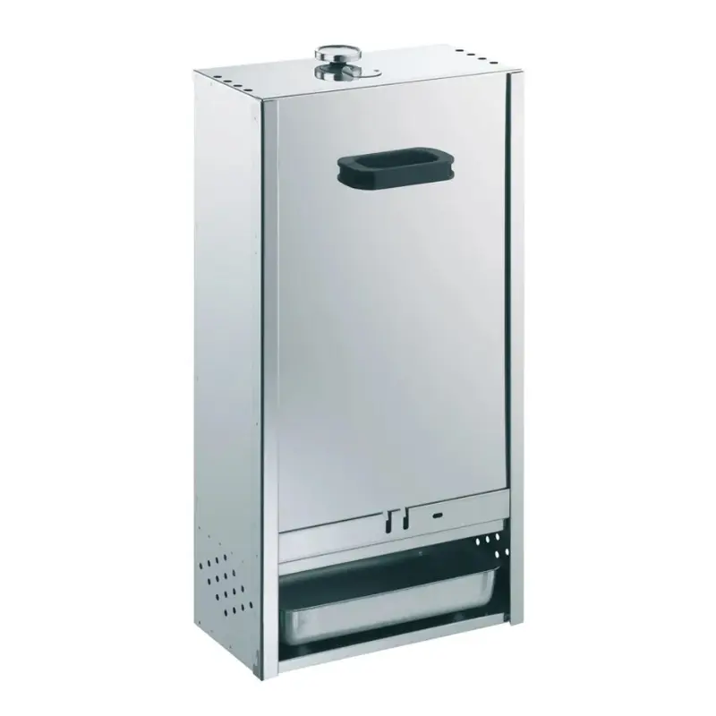 Räucherofen aus Edelstahl mit Schieber, H 75 x B 39 x T 28 cm (für ca. 16 Fische liegend oder hängend)