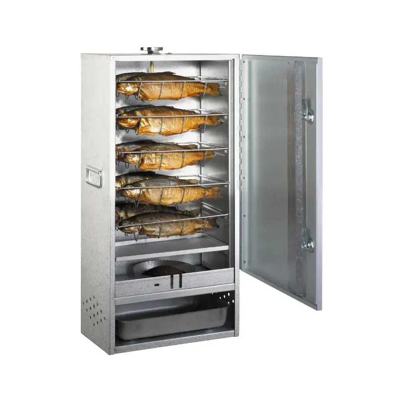 Räucherofen aus Edelstahl mit Tür, H 85 x B 39 x T 28 cm (für ca. 20 Fische hängend/ liegend)