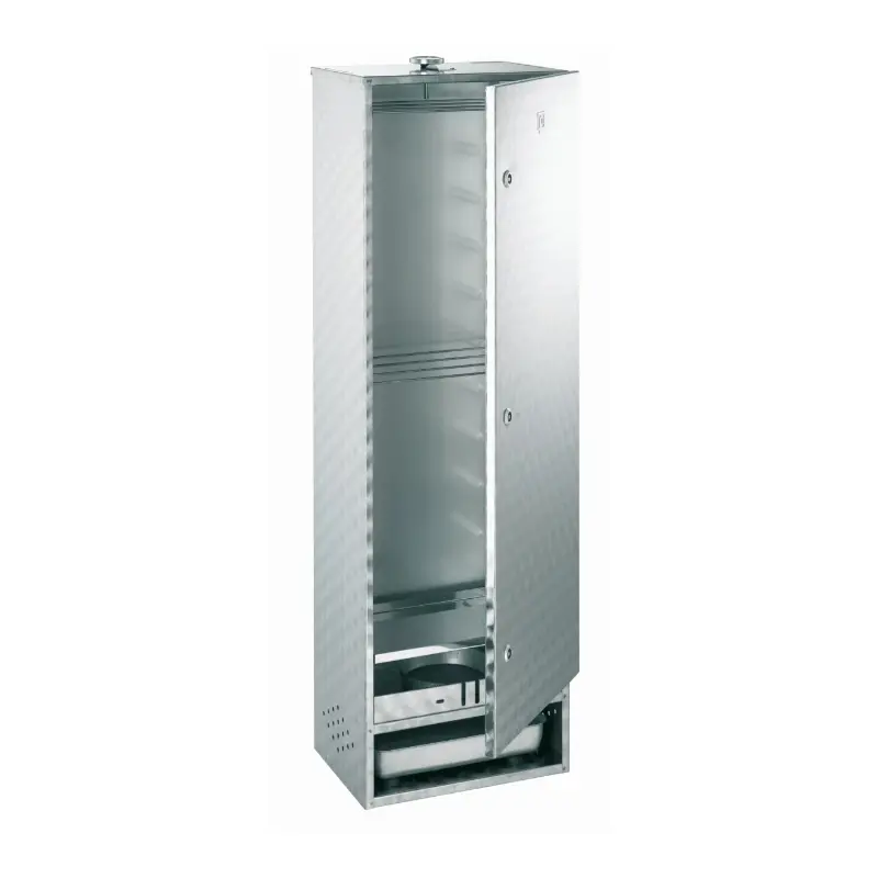 Räucherofen aus Edelstahl kreismarmoriert mit Tür, H 120 x B 39 x T 28 cm (für ca. 40 Fische hängend/liegend oder ca. 20 Aale hängend)