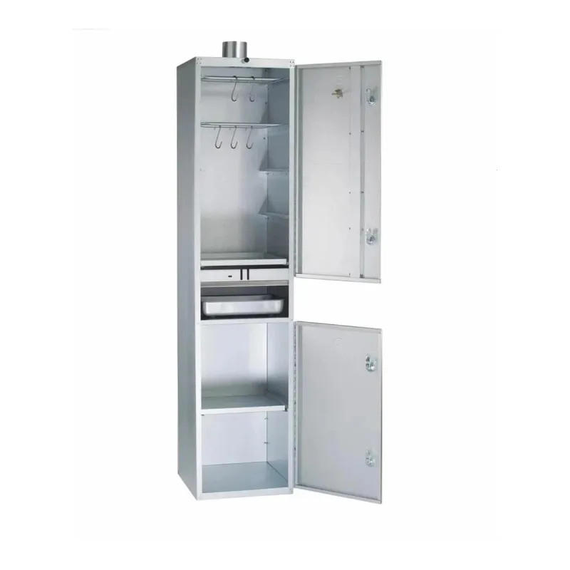 [PROB-73-114] Räucherofen aus Edelstahl kreismarmoriert mit Tür und Unterschrank, H 170 x B 39 x T 40 cm (für ca. 24 Fische hängend/liegend)