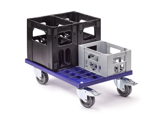 [PB64-9] Transport trolley with mesh base / 4 swivel wheels / 2 parking brakes / Blue / 1 piece