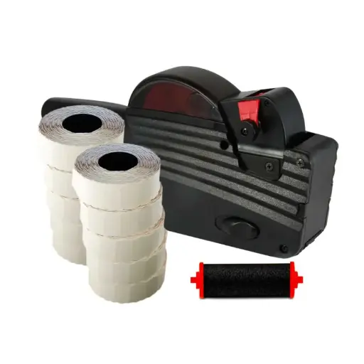 [PROB-3-1] Etikettiergerät Hutner und Preisauszeichner mit MHD Funktion (Set mit 10 Rollen á 1.500 Stück und 1 Farbrolle)