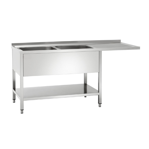 [PB3-10] Sink centre with 2 bowls / left / stainless steel / 70 x 180 cm