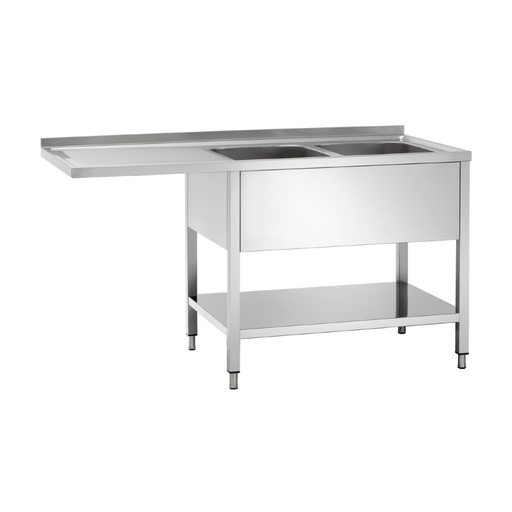 [PB3-11] Sink centre with 2 bowls / right / stainless steel / 70 x 180 cm