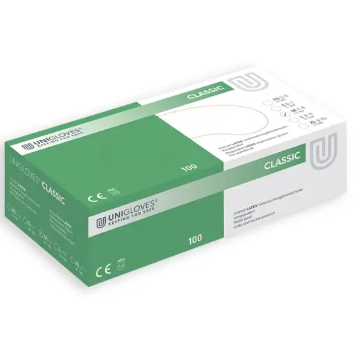 [PB40-3] Einweghandschuhe / Unigloves Classic / Latex / naturweiß / 1 Packung / 100 Stück 