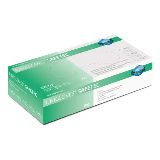 [PB40-4] Einweghandschuhe / Unigloves Safetec / Latex / naturweiß / 1 Packung / 100 Stück