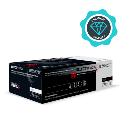 [PROB-22-14] Latexhandschuhe Unigloves  Select Black schwarz, Spenderbox á 100 Stück