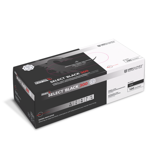 [PB40-14] Einweghandschuhe / Unigloves Select Black 300 / Latex / schwarz / 1 Packung / 100 Stück 