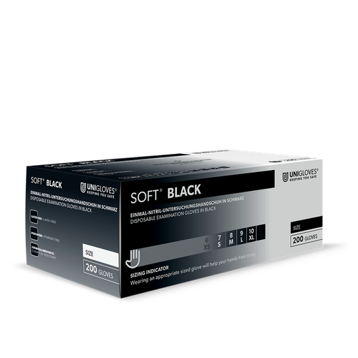 [PROB-22-24] Nitrilhandschuhe Unigloves Soft Black schwarz, Spenderbox á 200 Stück