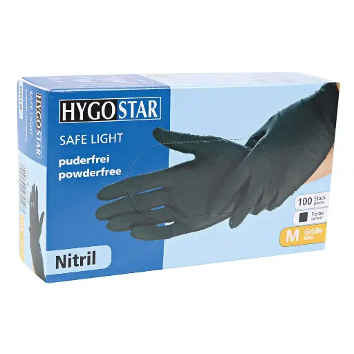 [PROB-22-29] Nitrilhandschuhe Hygostar Safe Light schwarz, Spenderbox á 100 Stück