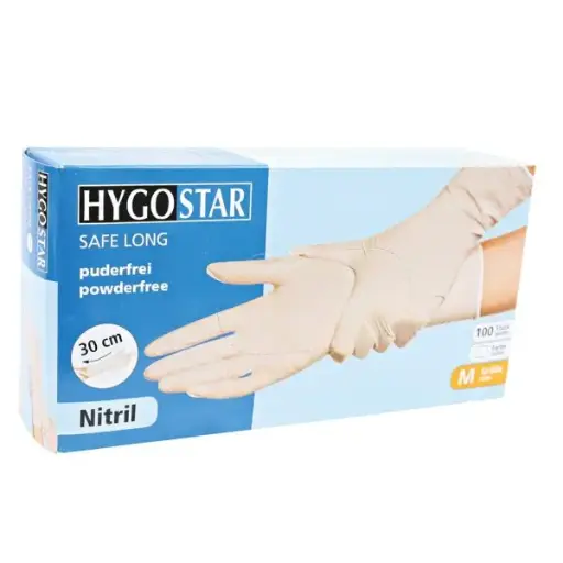 [PROB-22-35] Nitrilhandschuhe Hygostar Safe Long 30 cm lang weiß, Spenderbox á 100 Stück
