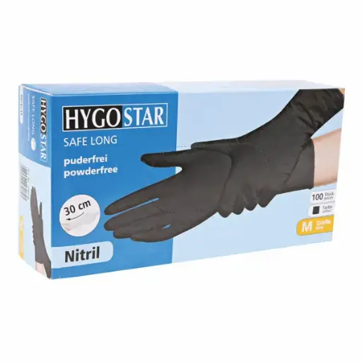 [PB40-40] Einweghandschuh / Hygostar Safe Long / 30 cm lang / Nitril / schwarz / 1 Packung  / 100 Stück 