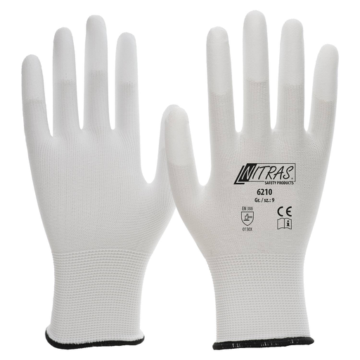 [PB40-49] Nylonhandschuh / Nitras / PU-Fingerkuppen / Nylon / weiß / 1 Packung / 12 Paar 