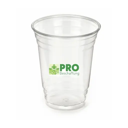 [PB87-1] Trinkbecher / R-PET / kristallklar / 300 ml (0,3 l) / 2-färbig bedruckt / 100.000 Stück / 5 Paletten