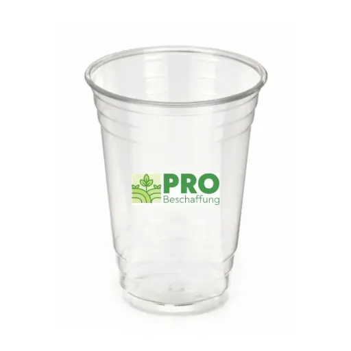 [PB87-2] Trinkbecher / R-PET / kristallklar / 500 ml (0,5 l) / 2-färbig bedruckt / 100.000 Stück / 6 Paletten