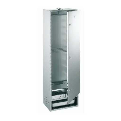 [PROB-73-18] Räucherofen aus Edelstahl kreismarmoriert mit Tür, H 120 x B 39 x T 28 cm (für ca. 40 Fische hängend/liegend)